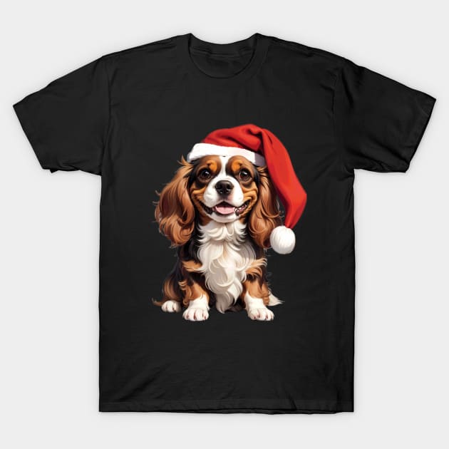 Funny Cavalier King Charles Dog Wearing Santa Hat T-Shirt by Maljonic